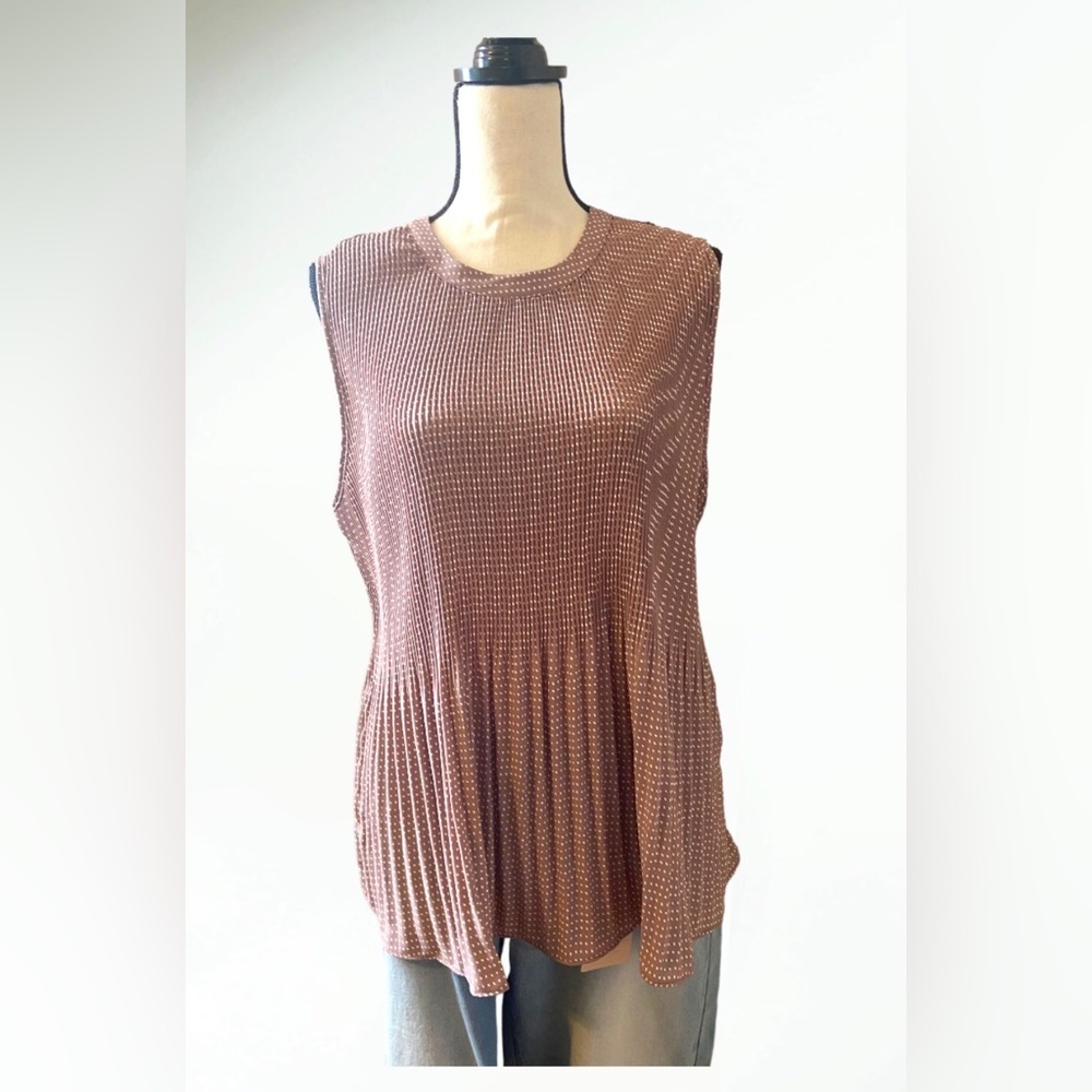 Adrianna Papell Accordion Pleated Sleeveless Peplum Blouse Blush Keyhole  XL NWT